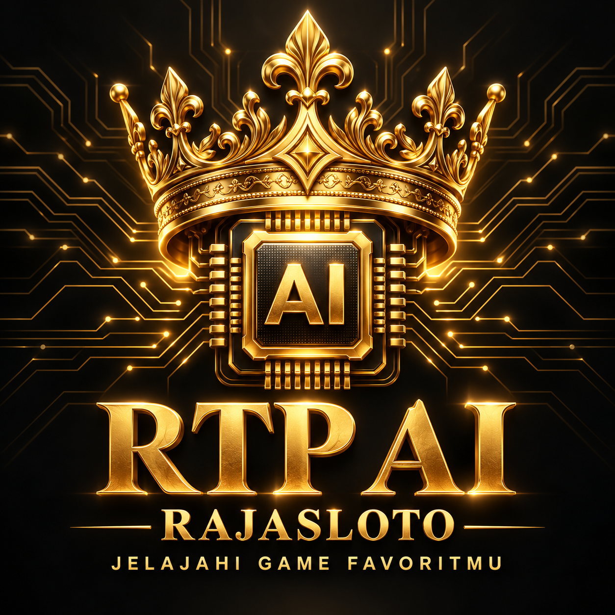 RTP AI RAJASLOTO — mahkota emas dan ikon chip AI